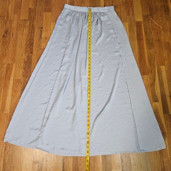 Victorias‎ Secret Satin Maxi Skirt Womens 6 Silver Gray High Waist Slit Lounge - Picture 9 of 10
